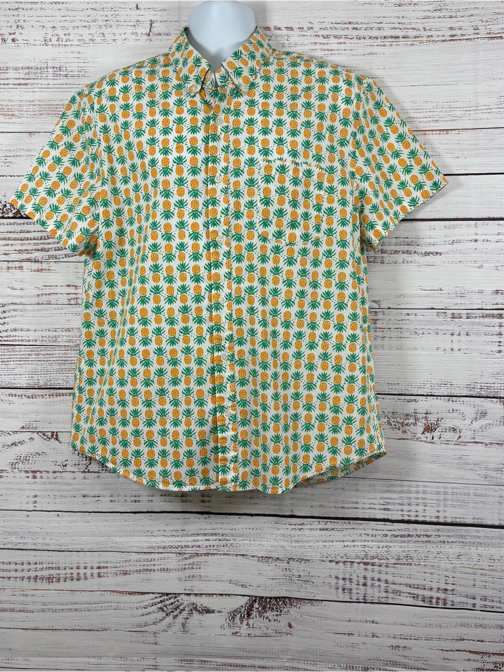 J.Crew White Pineapple Print Button Down Short Sleeve Shirt